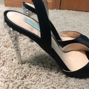 Betsy Johnson Black Satin Jeweled Heels